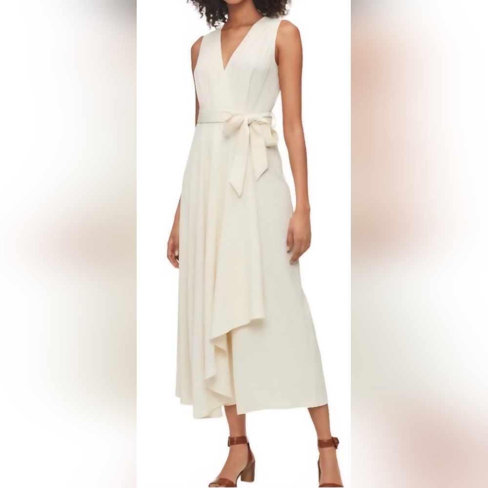 🌞CALVIN KLEIN lvory Gauze Wrap Tie Waist Sleeveless Jumpsuit